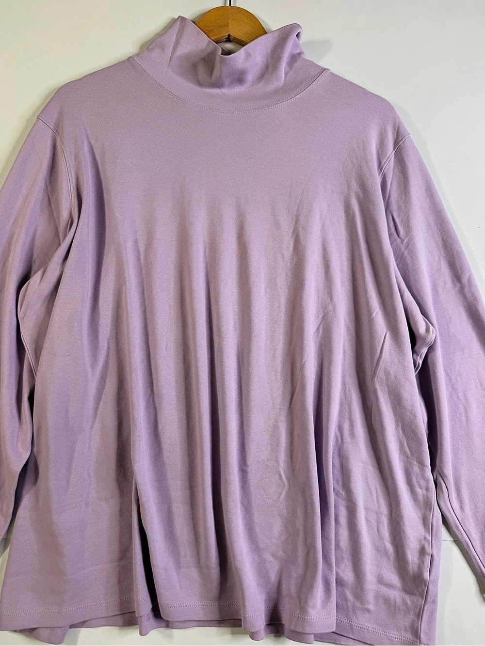 Lands' End Women's Plus Size Relaxed Cotton Long Sleeve Mock Turtleneck Purple 3